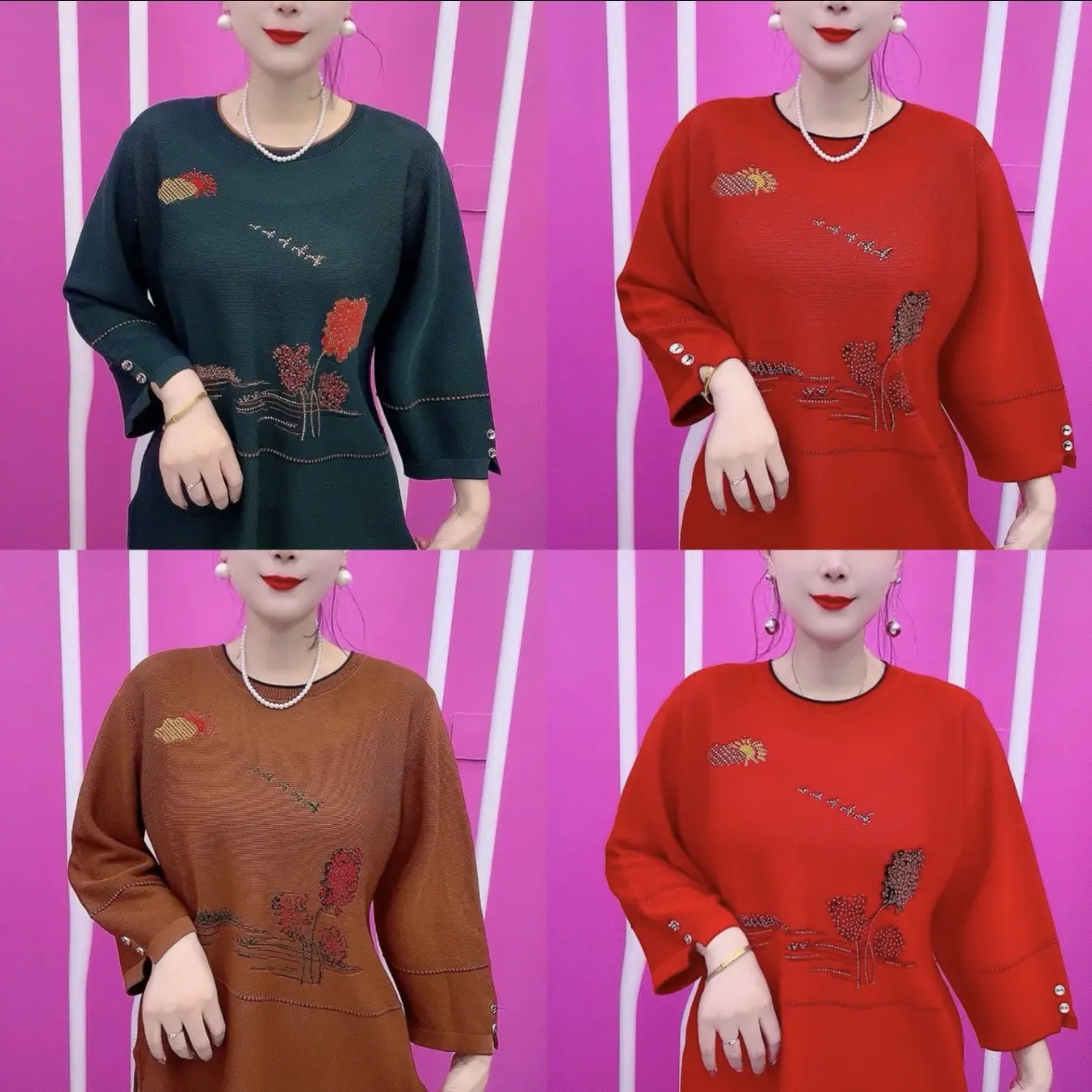 新款时尚洋气百搭上河图焦麻针织衫