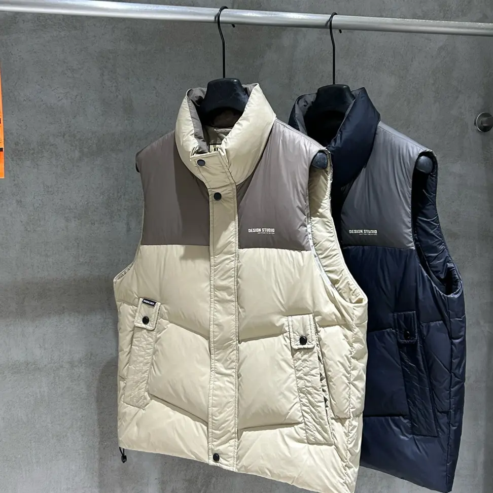 23665秋冬拼色立领防水冬季防风标准拼接厚款羽绒马甲