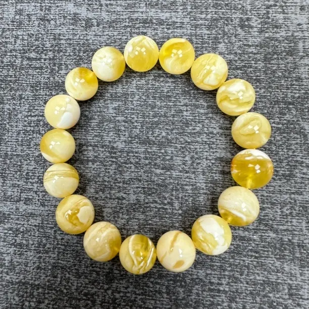 天然琥珀蜜蜡浓白蜡虎皮妖花12mm