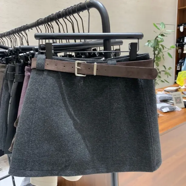 田田家秋冬加厚百搭显瘦毛呢A字短裙（8290）