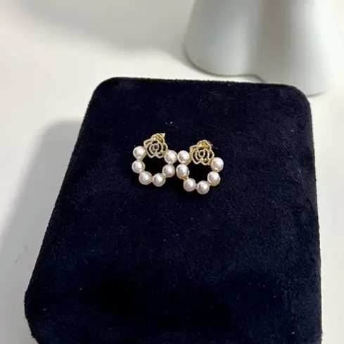 合金耳饰 天然耳钉山茶花镂空设计知性美法式气质耳环耳饰女款