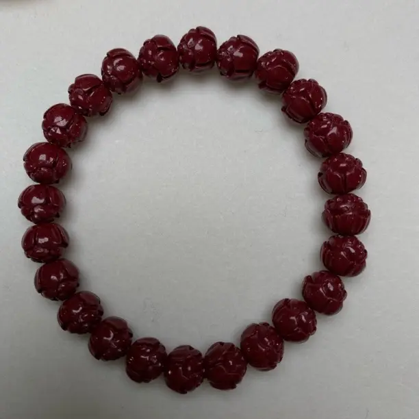 天然辰砂保真朱砂高纯度紫金砂8mm莲花男女款转运手串