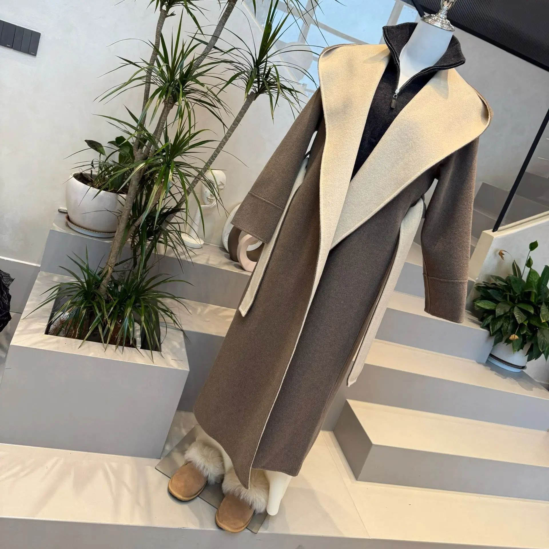 【UH精选】13号-时尚百搭潮流长款加厚浴袍款式毛呢大衣