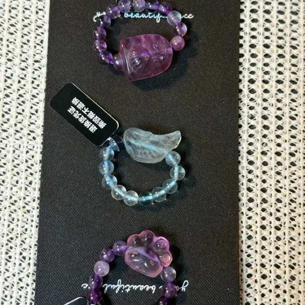 天然水晶萤石造型女款时尚戒指轻奢精致可叠戴