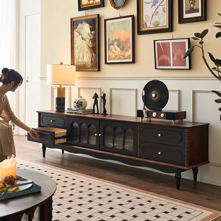 法式复古实木电视柜茶几组合客厅家用多功能抽屉收纳储物柜