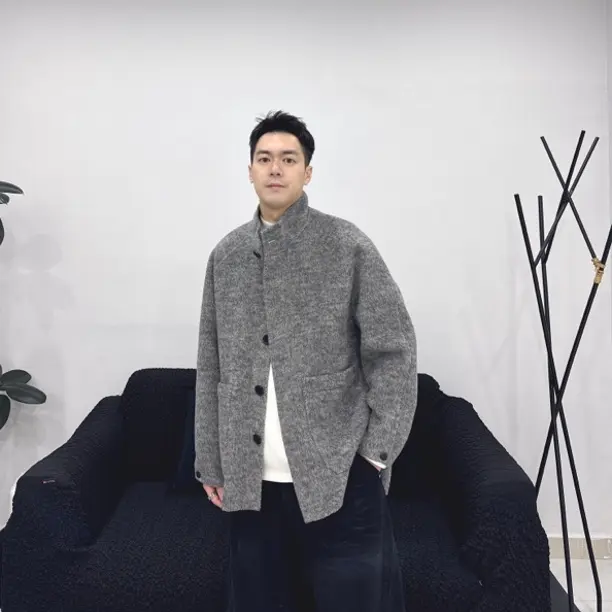 新款秋冬简约男士双面羊毛立领长款毛呢大衣外套