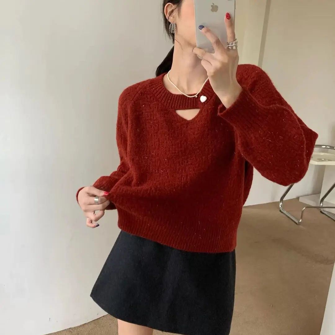 329设计感小众洋气毛衣女春季新款宽松慵懒短款打底针织衫上衣