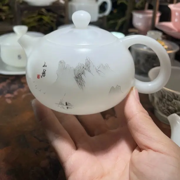 冰晶璞玉水墨山居凤鸣白瓷中式陶瓷西施壶家用泡茶功夫茶具单壶
