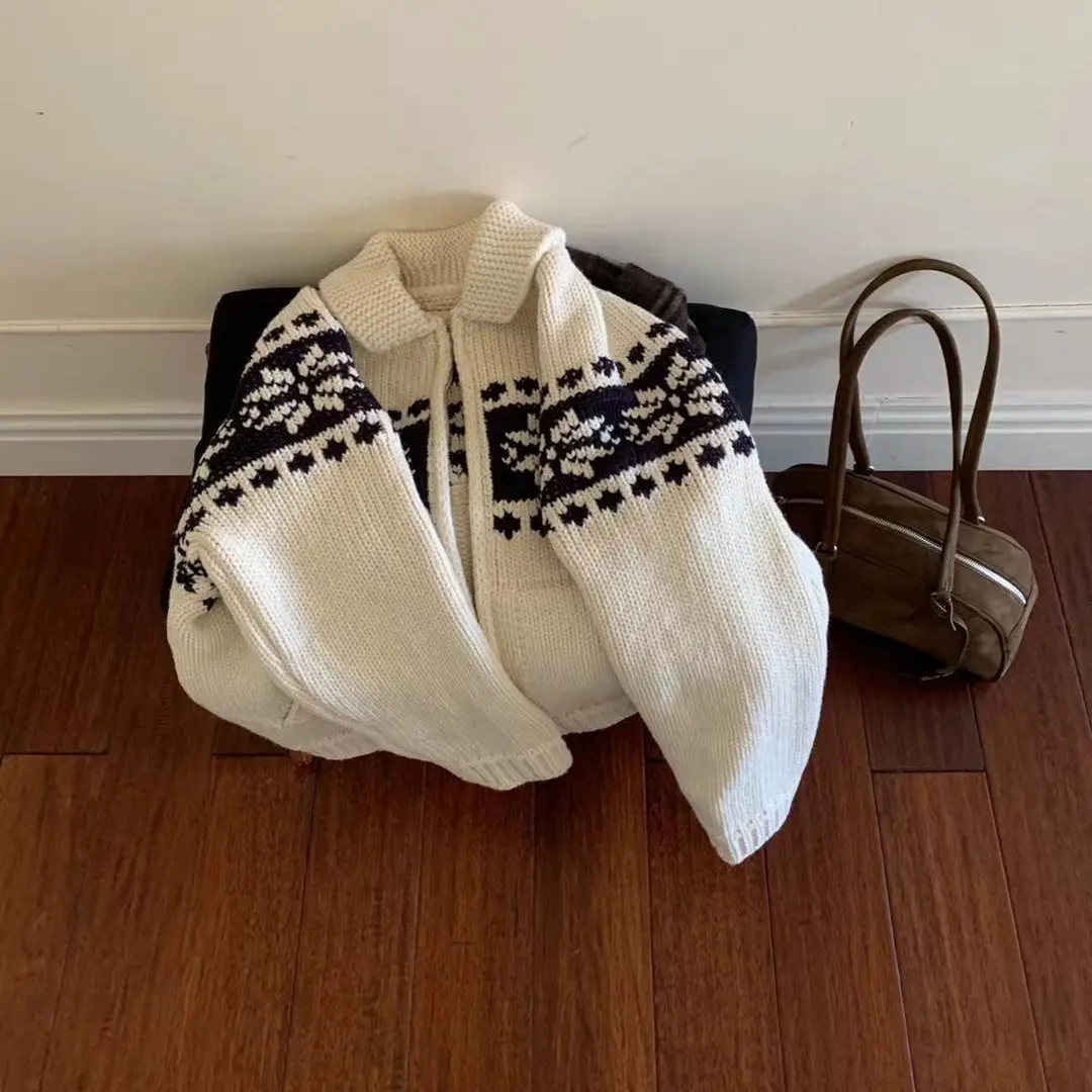 P&C STUDIO 费尔岛复古翻领拉链提花毛衣