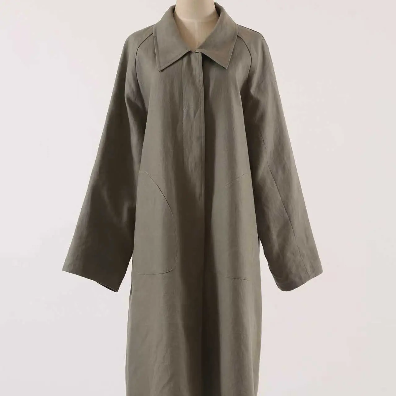 茶弥新款翻领单排扣宽松中长款风衣外套