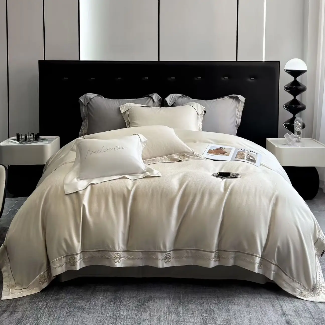 轻奢风刺绣100支长绒棉四件套纯棉贡缎床单被套全棉提花床品