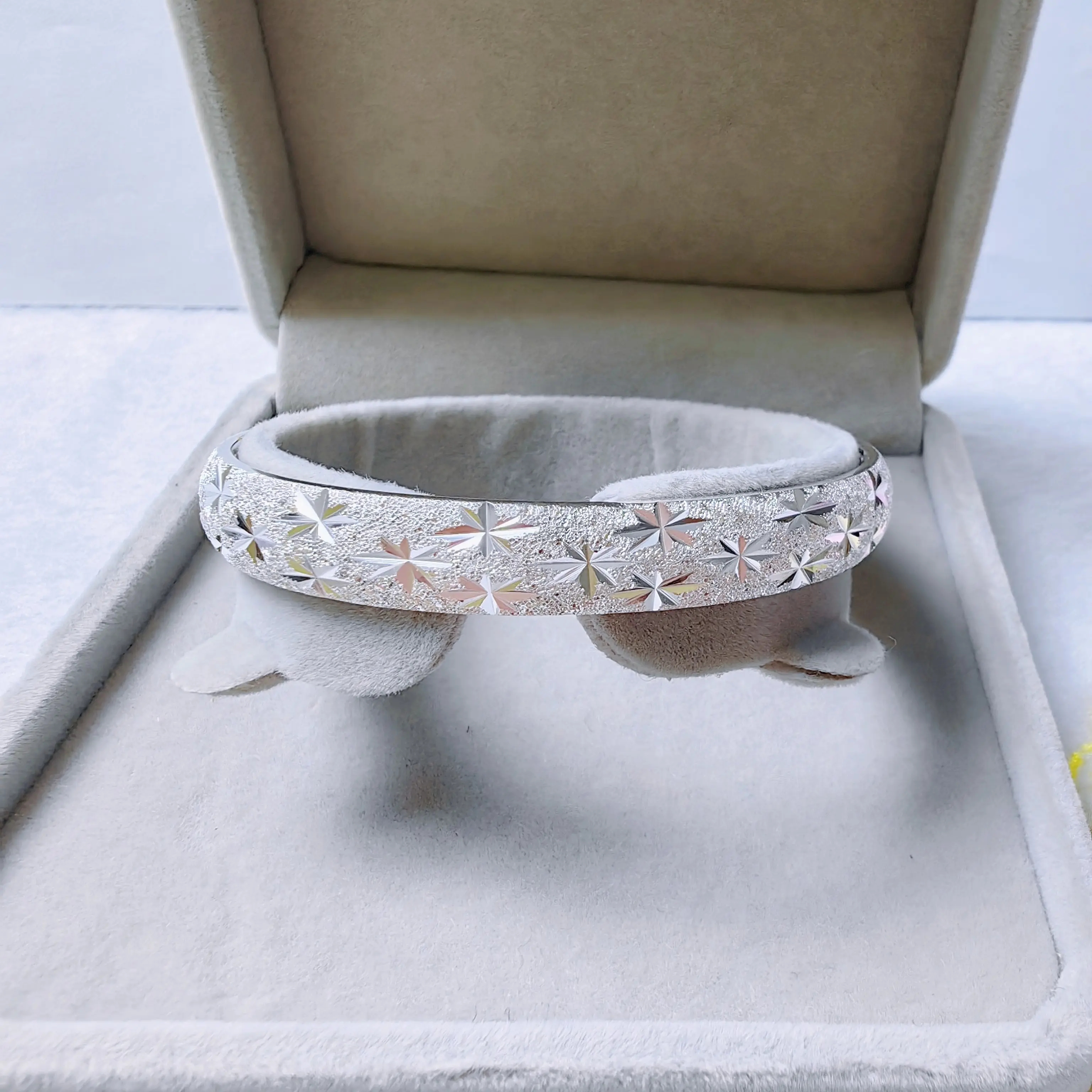 足银手镯 999.9新款满天星实心开口款年轻时尚精美百搭款