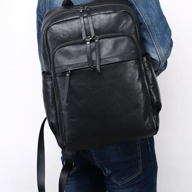 韩版植鞣树膏牛皮双肩包 通勤 电脑双肩包 皮质柔软男士