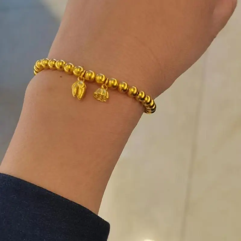 【镀k金】18k金气质古法两世欢精美手串传承百搭女士弹力