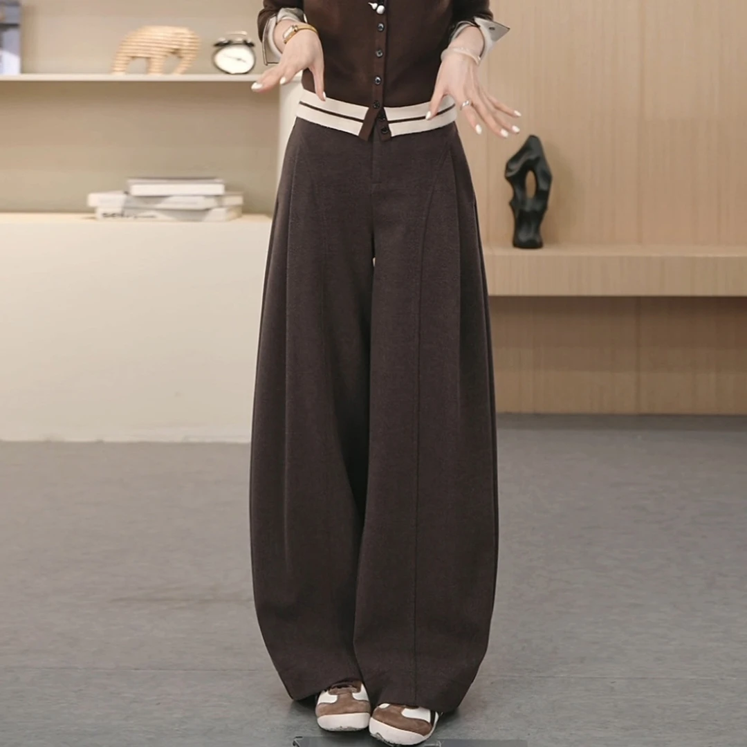 【加绒加厚】毛呢贝斯裤秋冬厚款休闲裤垂感宽松直筒裤显瘦阔腿裤女