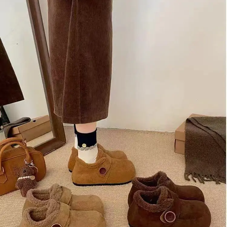 冬季新款加绒厚底内增高保暖毛毛女款勃肯鞋