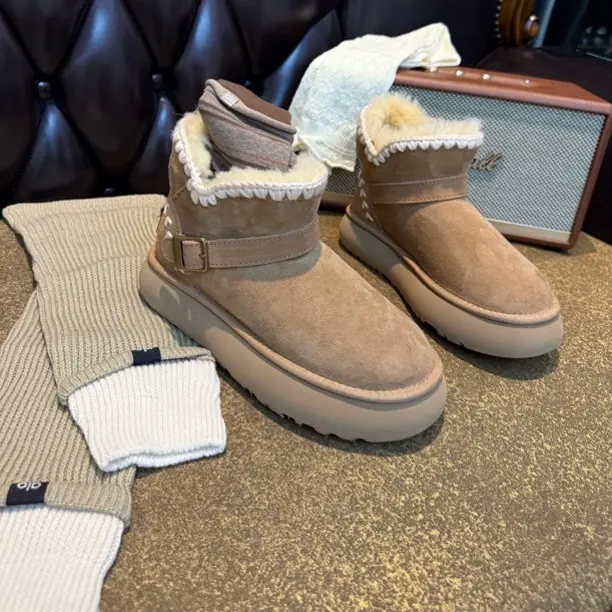 无品牌旅度8860皮毛一体厚底编织保暖圆头冬季时尚雪地靴时尚百搭