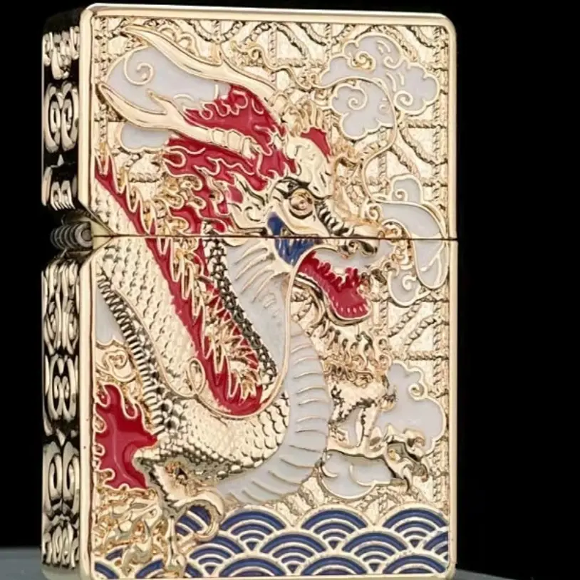 盔甲双面威龙打火机纯铜内胆防风创意砂轮老式高档礼品