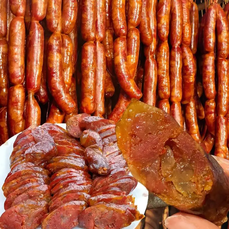 四川手工麻辣味腊肠柴火熏制
