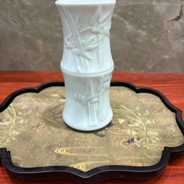 景德镇手工影青仿竹花插花瓶中式陶瓷手作艺术装饰高度14.5