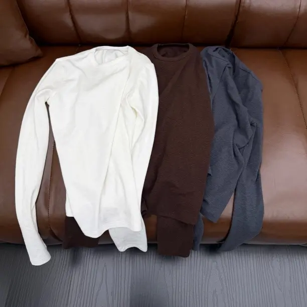 慕斯圆领半高领磨毛长袖T恤女内搭秋冬季百搭纯色打底衫