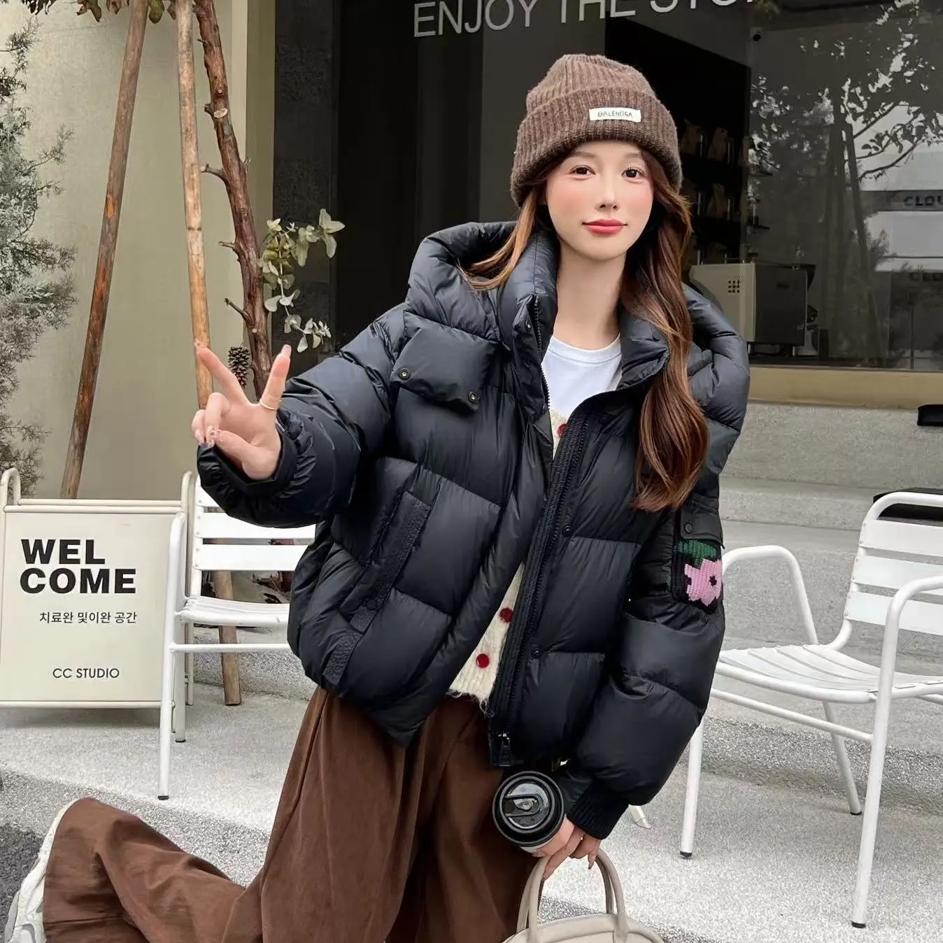 名品名装时尚休闲新款短款加厚连帽泡芙外套