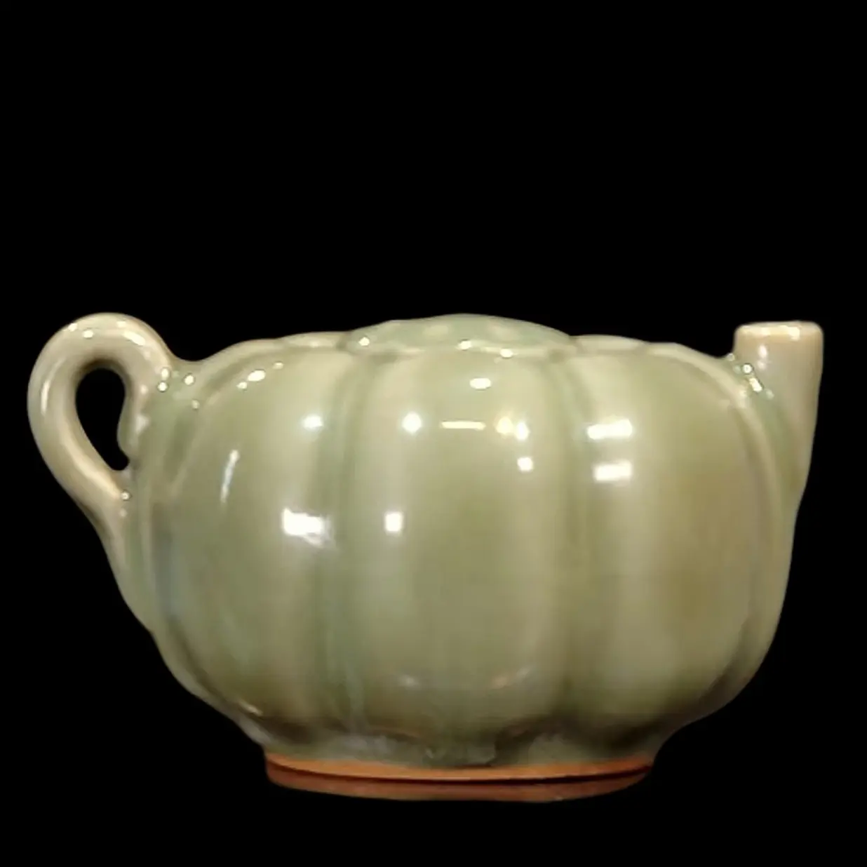 龙泉梅子青瓜棱壶中式白瓷绿色全手工陶瓷