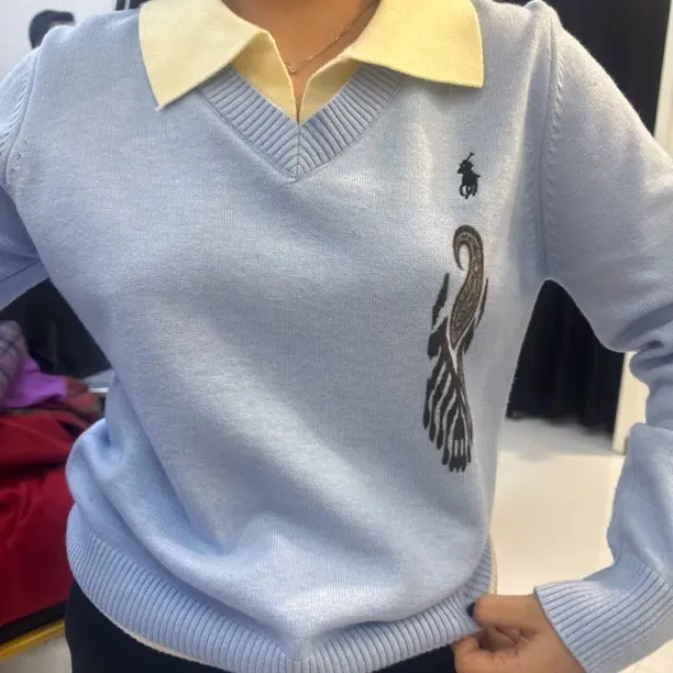 假两件套头针织衫女秋冬韩系简约风百搭长袖毛衣上衣