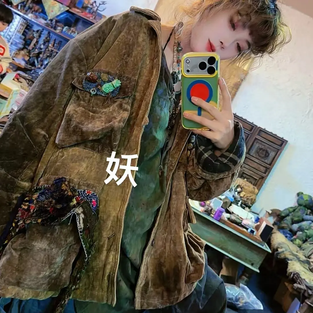 手工植物染土布蓝染外套