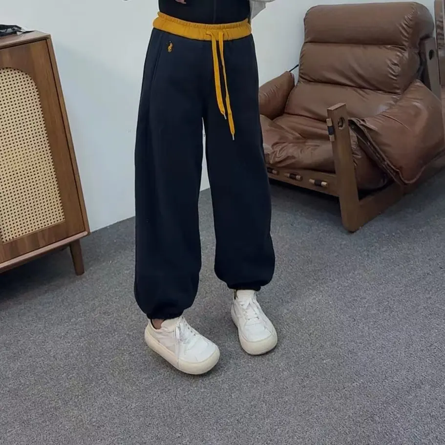 魏佳推荐-撞色抽绳卫裤宽松阔腿束脚休闲运动长裤加绒保暖2581