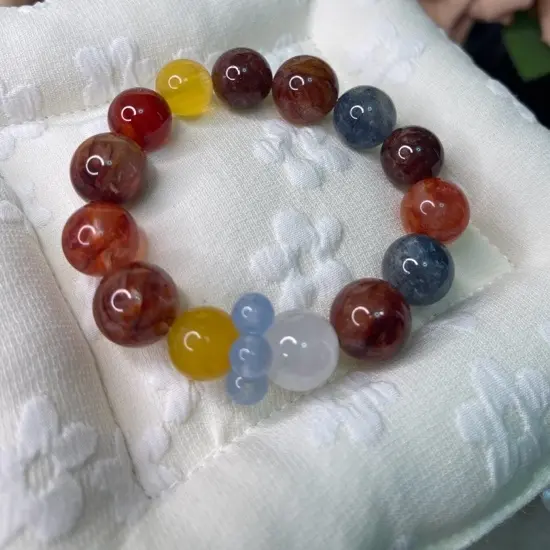 【敦煌多宝】秋冬天然水晶红胶花蓝晶石多宝手串轻奢设计时尚百搭