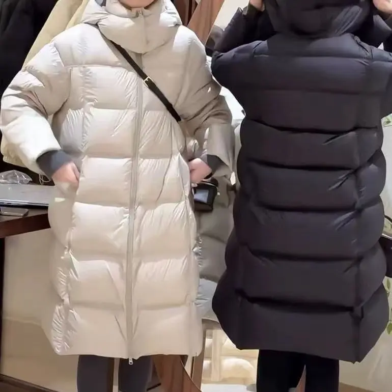 白色长款韩系连帽加厚保暖宽松显瘦冬季女装女款休闲百搭