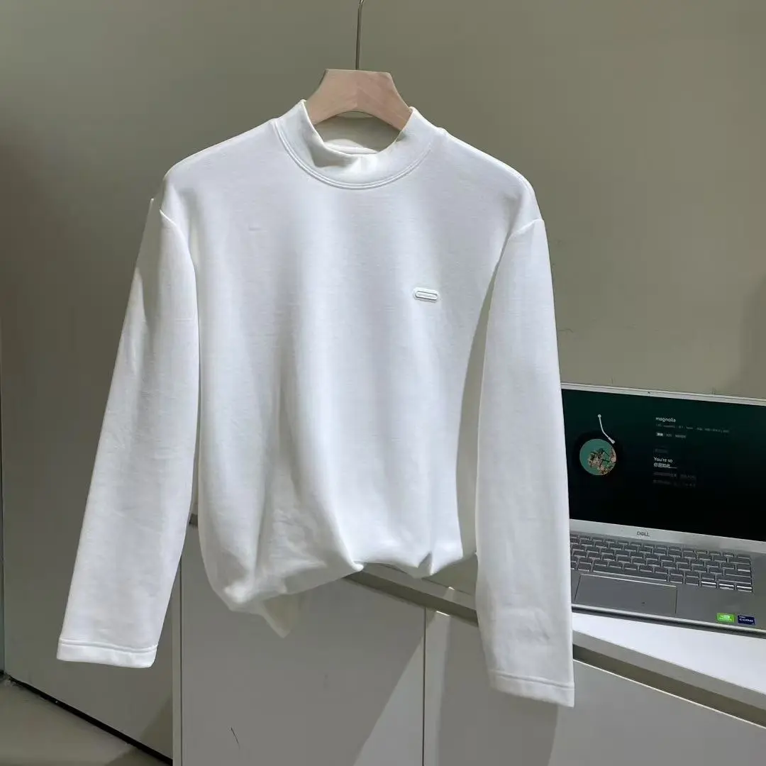 男士冬季德绒发热保暖打底衫纯色半高领长袖内搭加厚双面绒上衣