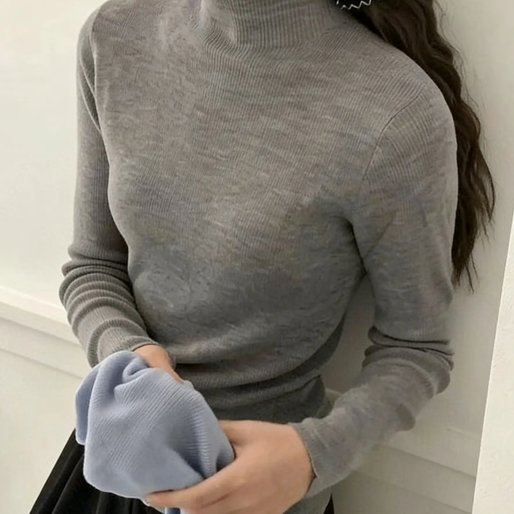 高领针织打底衫女秋冬新款软糯修身显瘦纯色百搭贴身长袖内搭上衣