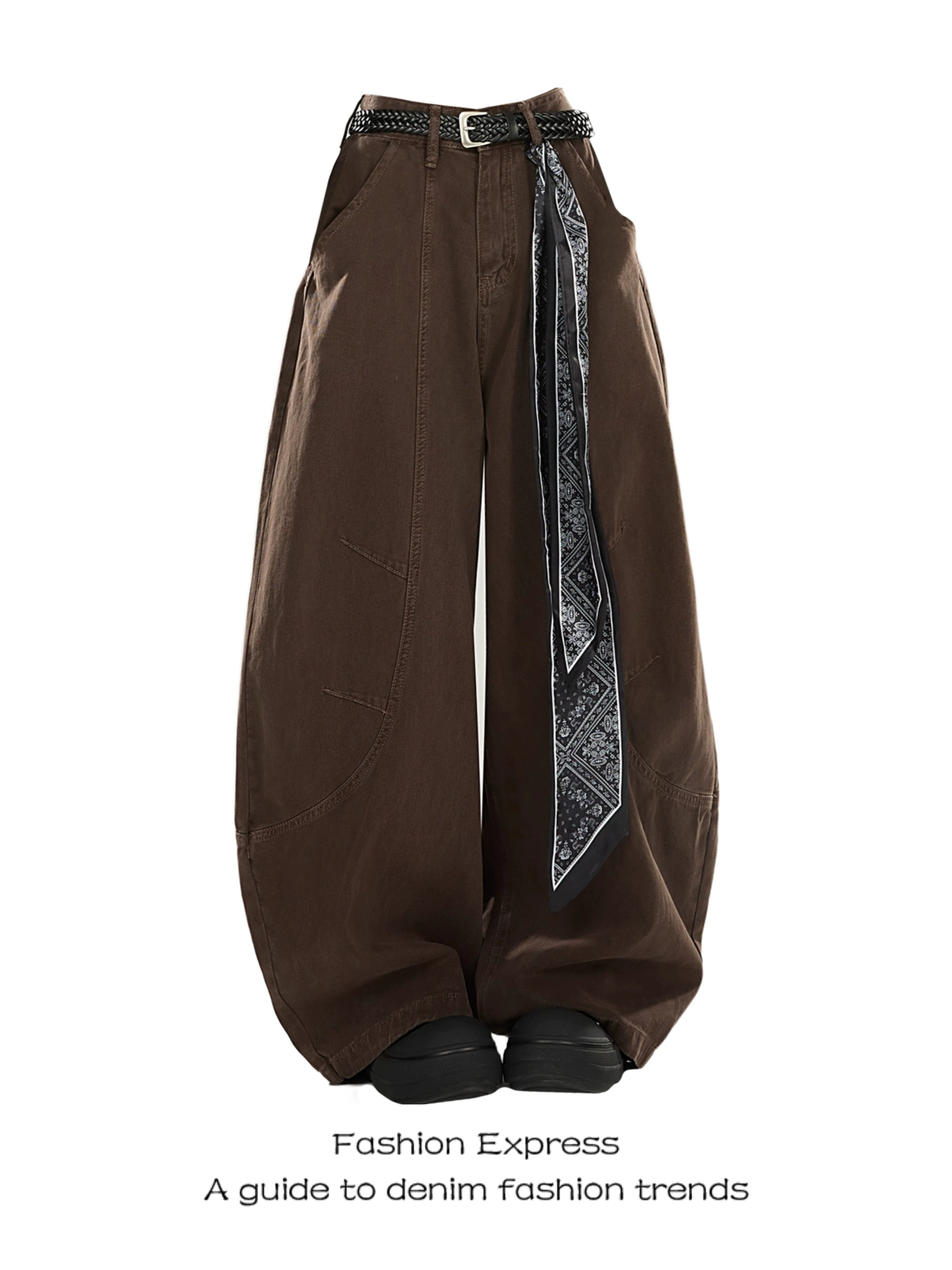 美拉德咖色牛仔裤女秋2025新款弯刀高腰个性宽松显瘦垂感阔腿裤子