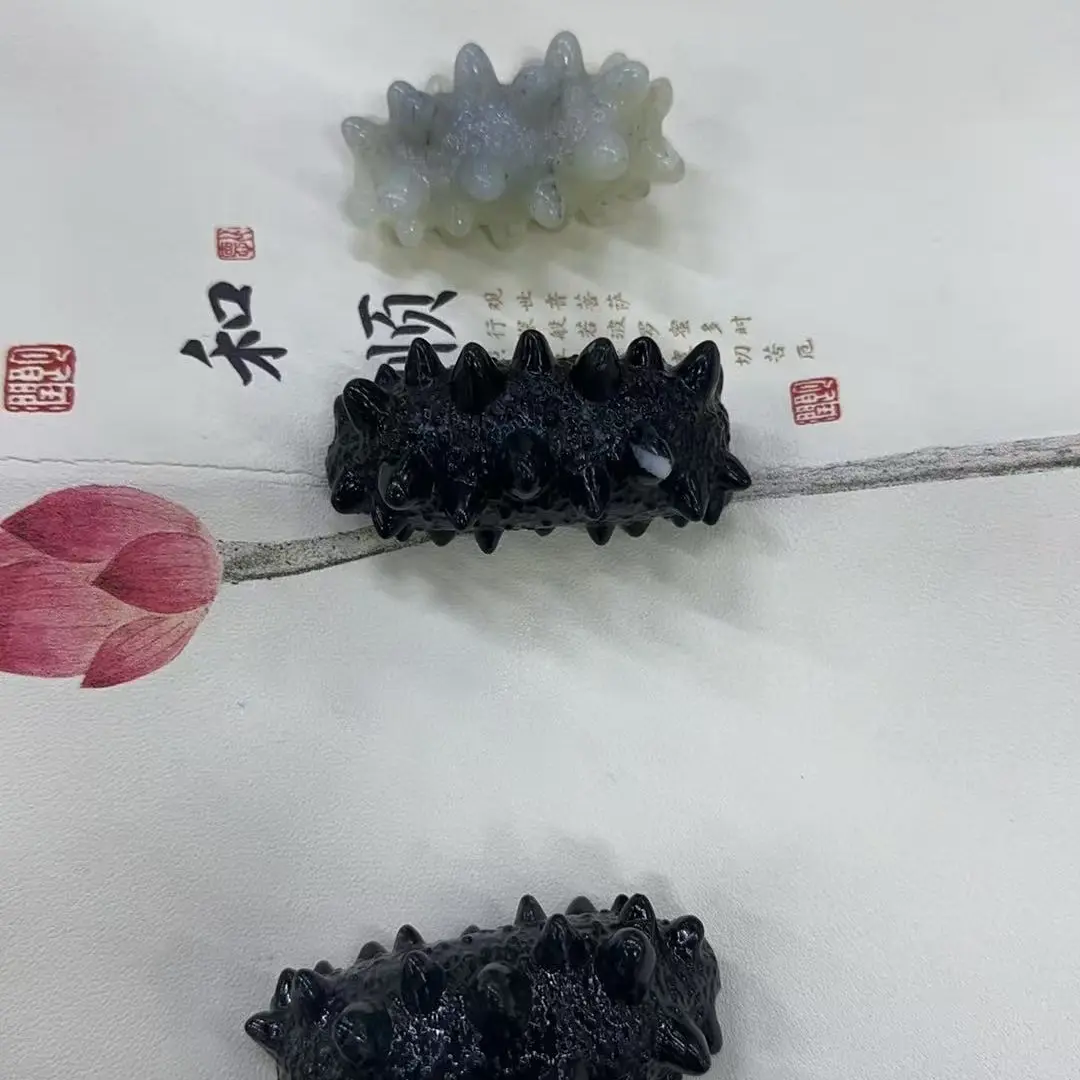 岫岩玉手把件发财参 步步高升手工雕刻