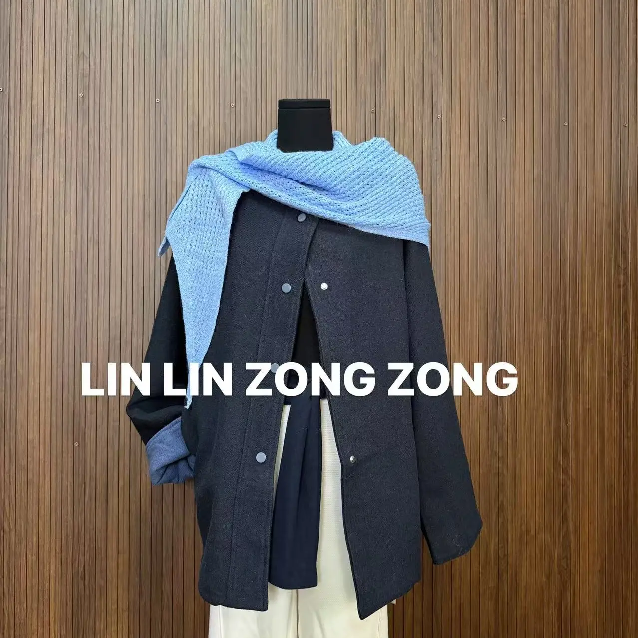 LIN ZONG韩系学院风针织连帽毛呢外套女新款气质呢子大衣