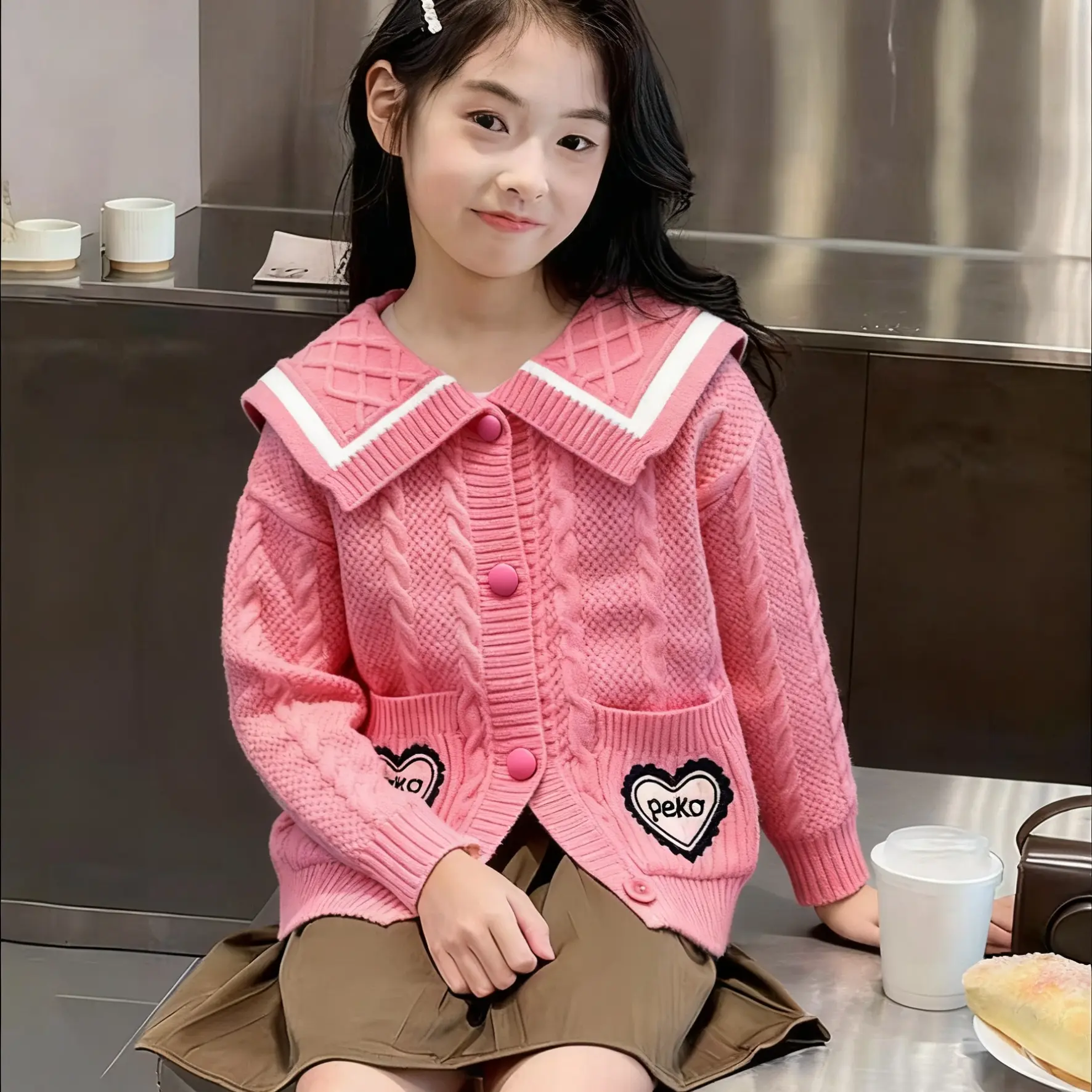 女童毛衣秋冬学院风针织开衫韩版洋气中大童外搭上衣外套打底