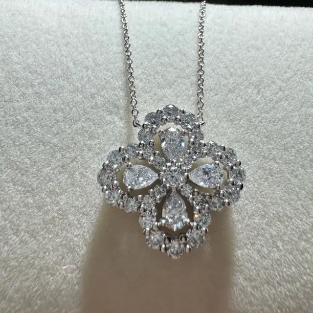 实验室培育钻石9-PT950水滴四叶草项链 经典 时尚