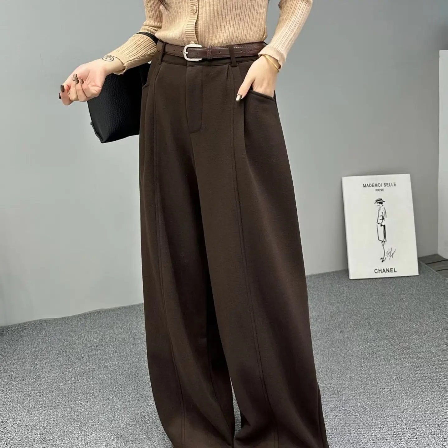 金姐推荐冬季加绒休闲直筒弯刀阔腿显瘦百搭长裤776