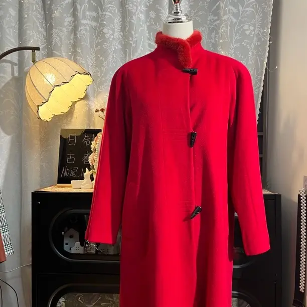 (319-399)新中式复古双面呢大衣秋冬时尚宽松显瘦长款毛呢外套