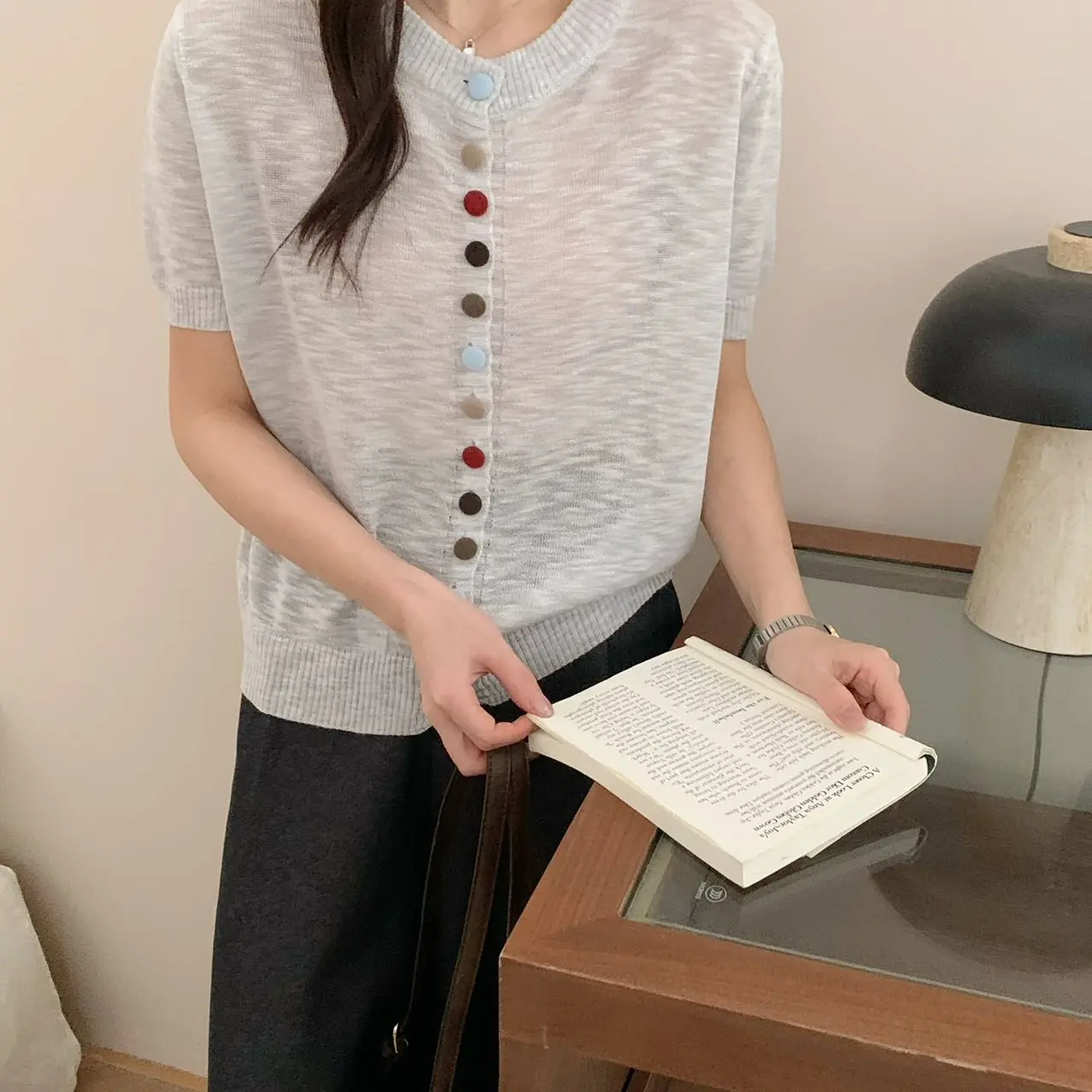 短款薄款短袖夏季女圆领毛针织衫上衣休闲毛衣百搭宽