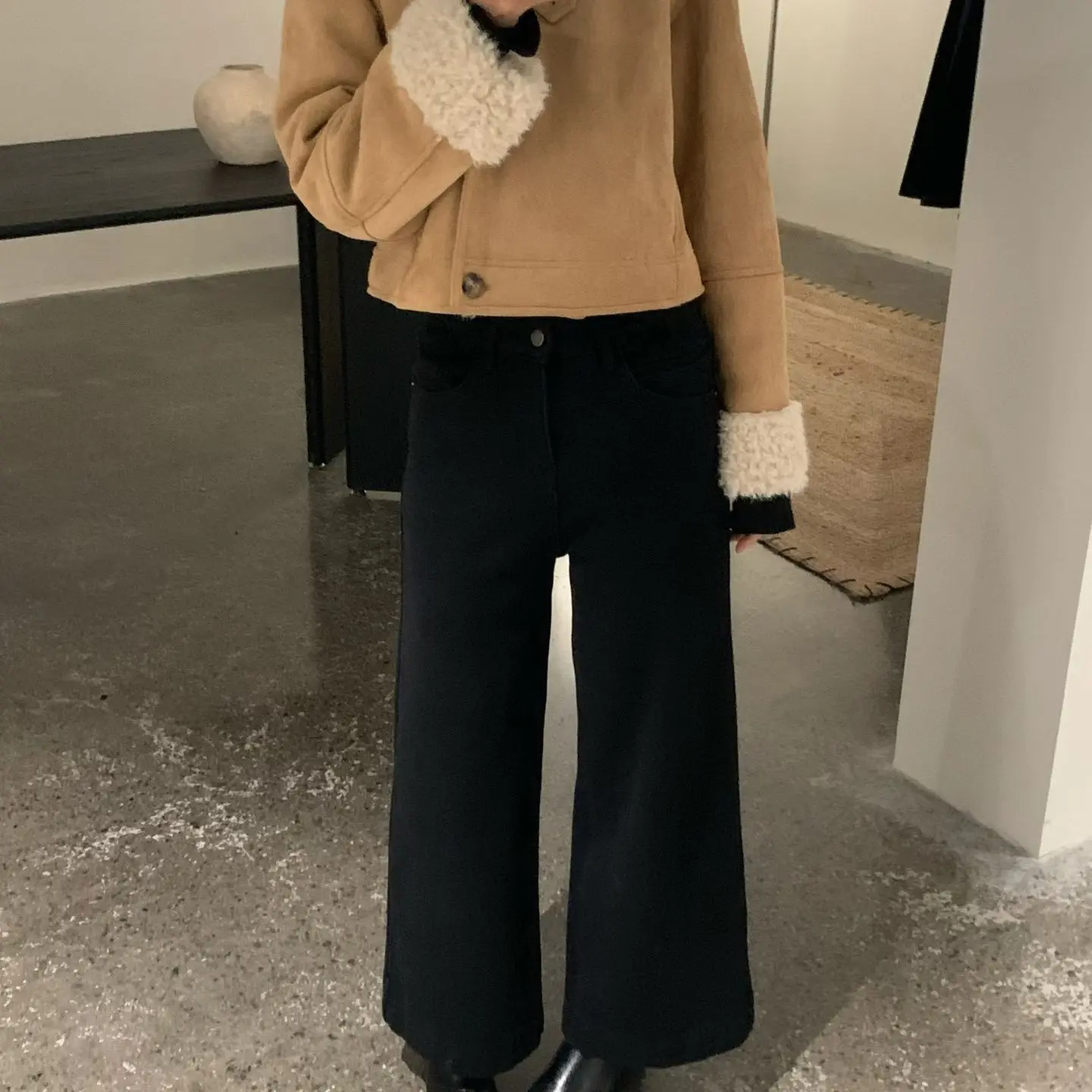 【开心1点专属】AP家秋冬加绒显瘦直筒四面弹牛仔裤女款