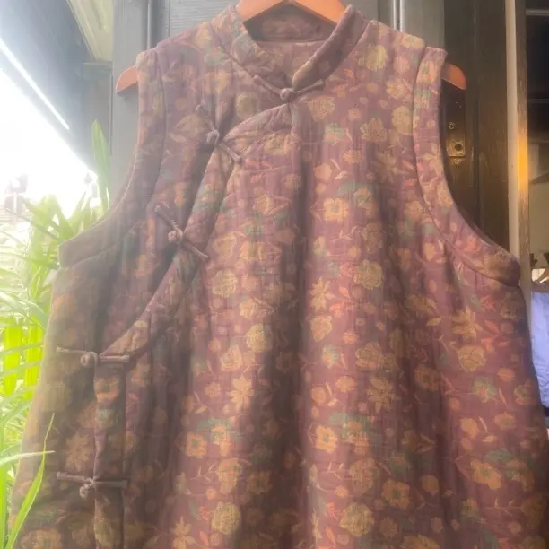 色织棉斜襟棉马甲中国风