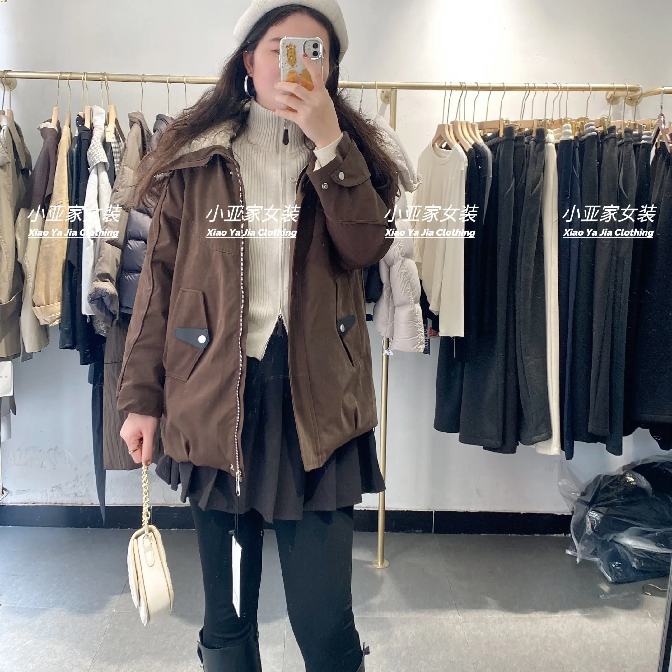 立领派克风毛毛领白鸭绒女冬季加厚保暖显瘦百搭外套