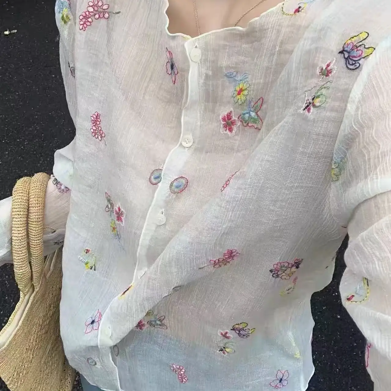 【莫奈花园】天丝清透感ins气质长袖刺绣琉璃开花重工碎花