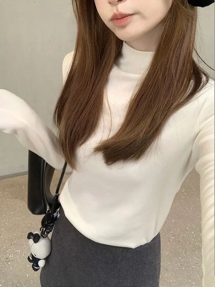 Zzhen【衣橱佰搭王】韩系简约软糯半高领T恤百搭保暖上衣DATX771