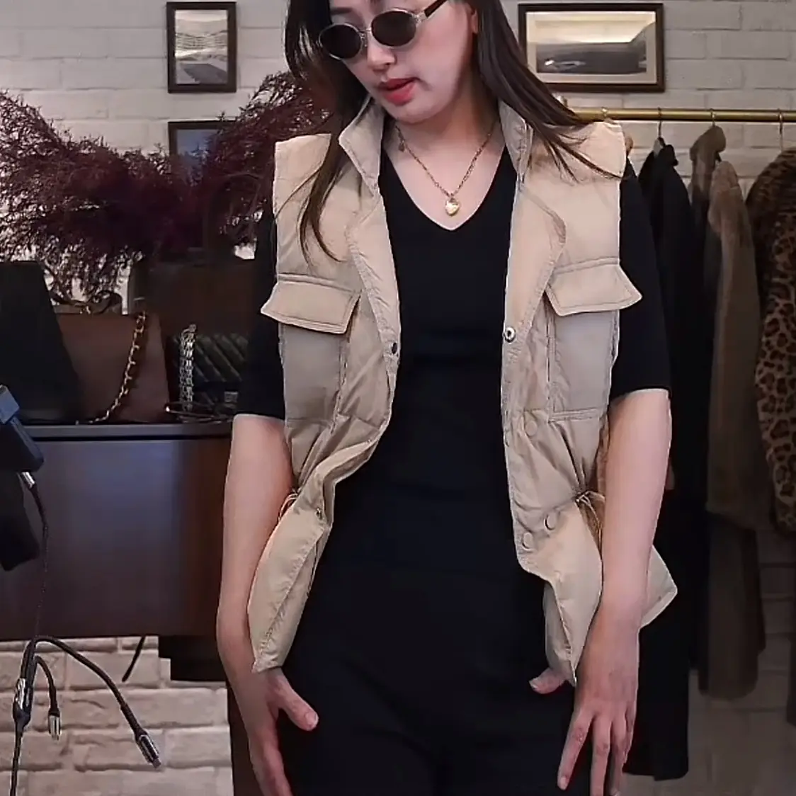 立领女外穿韩版时尚抽绳收腰轻薄马夹外套冬季新款