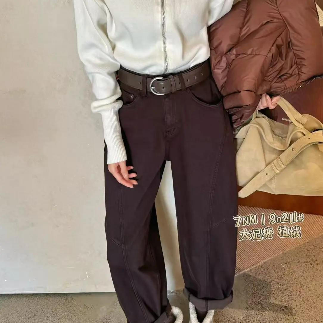 秋冬加绒弯刀牛仔裤