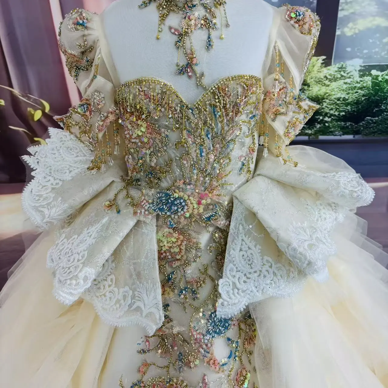 女童公主风高端紫色长袖宫廷晚礼服花童走秀主持宴会钢琴蓬蓬裙